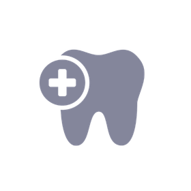 Purple icon of a tooth with a medical cross