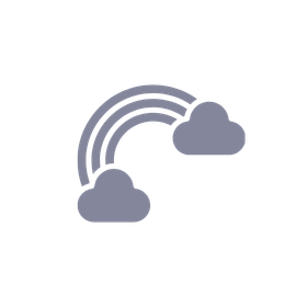 Purple icon of a rainbow between two clouds