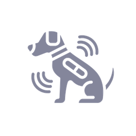 Purple icon of a dog with a microchip
