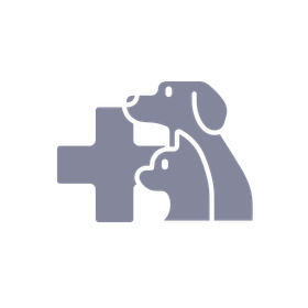 Purple icon of a dog and cat beside a medical cross