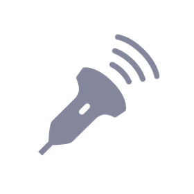 Purple icon of an ultrasound probe emitting sound waves