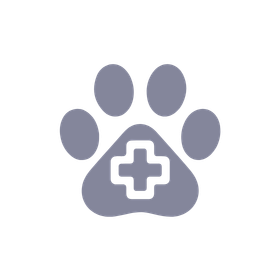 Purple paw print icon with a medical cross
