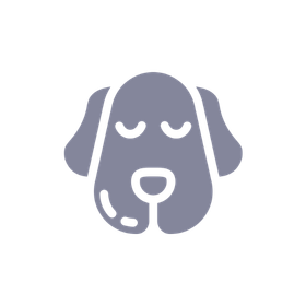 Purple icon of an elderly dog with closed eyes